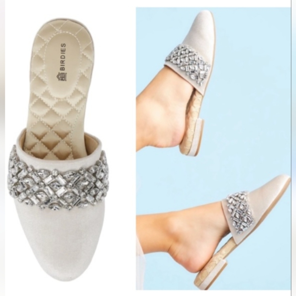 Birdies The Songbird Snow Crystal Slide Velvet Slipper Wedding